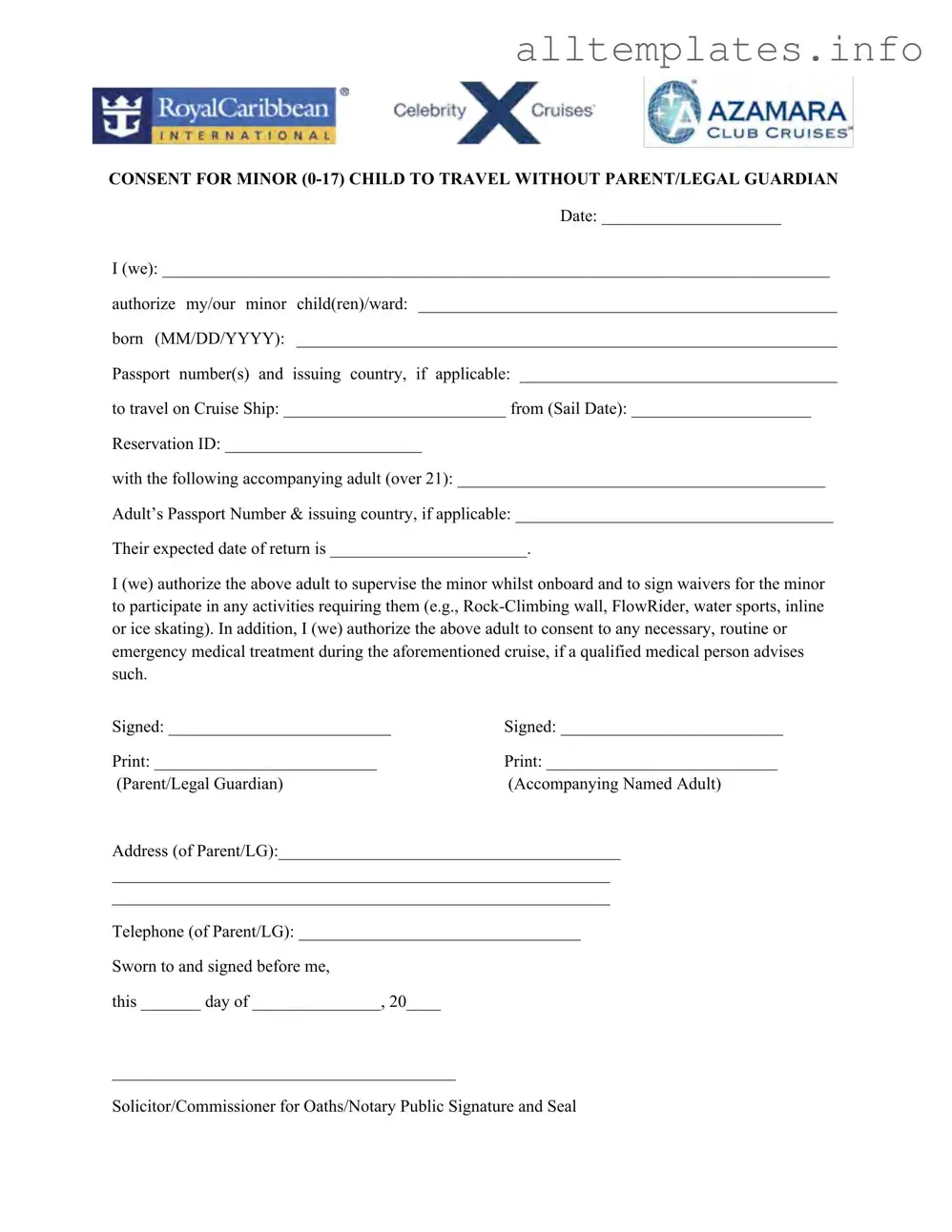 Fill Your Royal Caribbean Parental Consent Template
