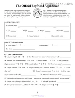 Fill Your Boyfriend application form Template