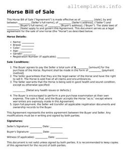 Fillable Horse Bill of Sale Document