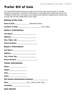 Fillable Trailer Bill of Sale Document