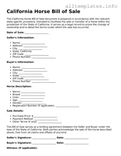 Attorney-Approved  Horse Bill of Sale Document for California