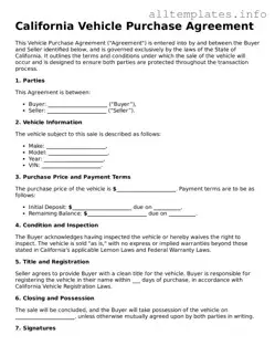 Attorney-Approved  Vehicle Purchase Agreement Document for California