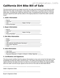 Attorney-Approved  Dirt Bike Bill of Sale Document for California