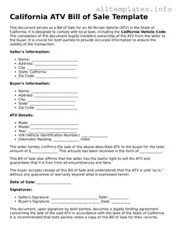 Attorney-Approved  ATV Bill of Sale Document for California