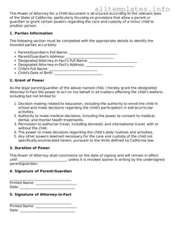 Attorney-Approved  Power of Attorney for a Child Document for California