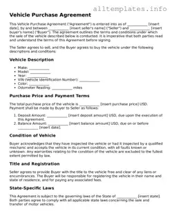 Fillable Vehicle Purchase Agreement Document