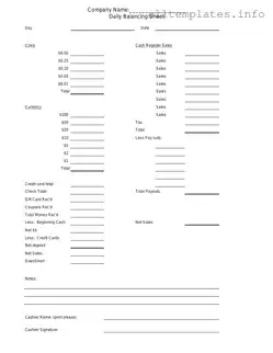 Fill Your Cash Drawer Count Sheet Template