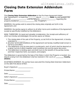 Fillable Closing Date Extension Addendum Form Document