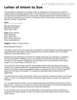 Fillable Letter of Intent to Sue Document