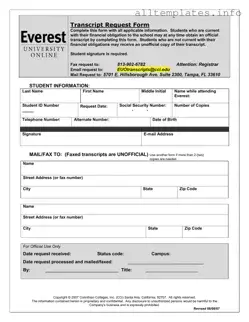 Fill Your Everest University Transcript Template