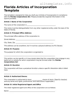 Attorney-Approved  Articles of Incorporation Document for Florida