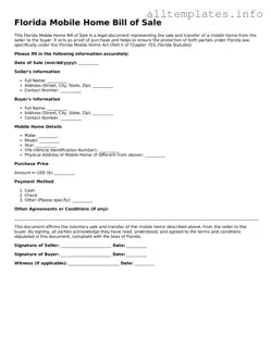 Attorney-Approved  Mobile Home Bill of Sale Document for Florida