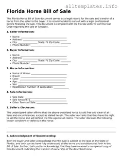 Attorney-Approved  Horse Bill of Sale Document for Florida