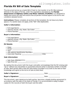 Attorney-Approved  RV Bill of Sale Document for Florida