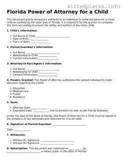 Attorney-Approved  Power of Attorney for a Child Document for Florida