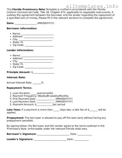 Attorney-Approved  Promissory Note Document for Florida