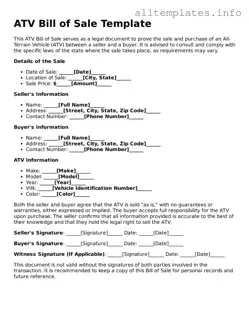 Fillable ATV Bill of Sale Document