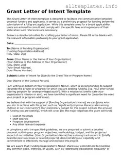 Fillable Grant Letter of Intent Document