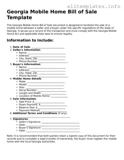 Attorney-Approved  Mobile Home Bill of Sale Document for Georgia