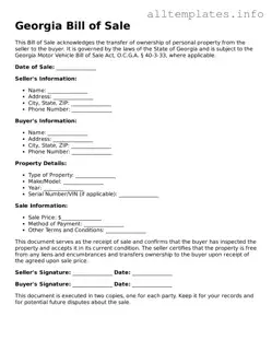 Attorney-Approved  Bill of Sale Document for Georgia