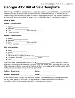 Attorney-Approved  ATV Bill of Sale Document for Georgia
