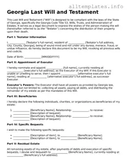 Attorney-Approved  Last Will and Testament Document for Georgia