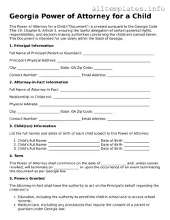 Attorney-Approved  Power of Attorney for a Child Document for Georgia