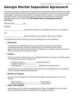 Attorney-Approved  Marital Separation Agreement Document for Georgia