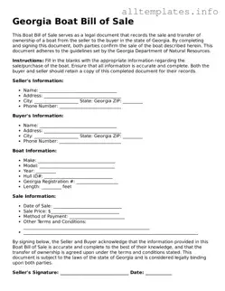 Attorney-Approved  Boat Bill of Sale Document for Georgia
