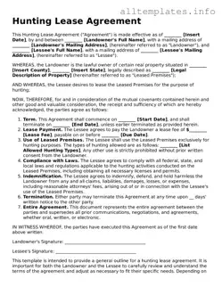 Fillable Hunting Lease Agreement Document