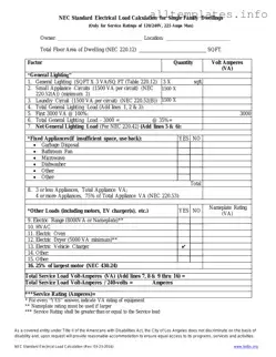 Fill Your LADBS NEC Standard Electrical Load Calculation Template