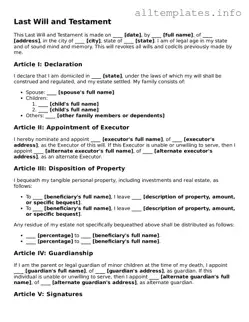 Fillable Last Will and Testament Document