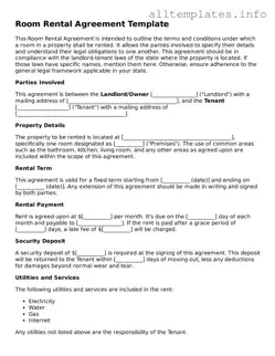 Fillable Room Rental Agreement Document