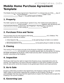 Fillable Mobile Home Purchase Agreement Document