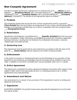 Fillable Non-compete Agreement Document