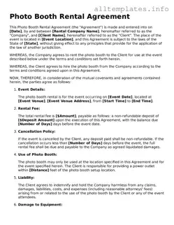 Fillable Photo Booth Rental Agreement Document