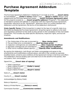 Fillable Purchase Agreement Addendum Document