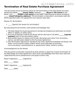 Fillable Termination of Real Estate Purchase Agreement Document