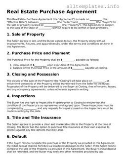Fillable Real Estate Purchase Agreement Document