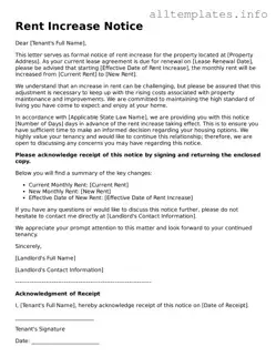 Fillable Rent Increase Letter Document