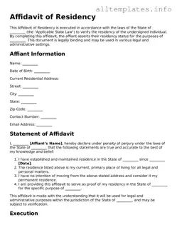 Fillable Affidavit of Residency Document