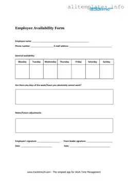 Fill Your Employee Availability Template