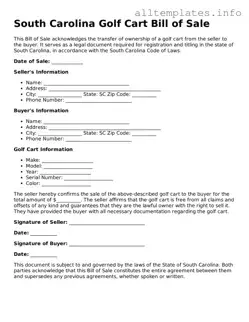 Attorney-Approved  Golf Cart Bill of Sale Document for South Carolina