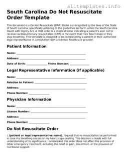 Attorney-Approved  Do Not Resuscitate Order Document for South Carolina