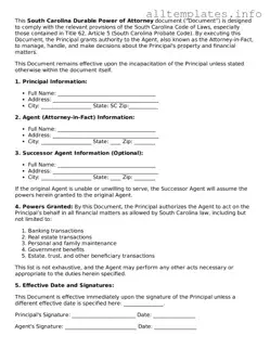 Attorney-Approved  Durable Power of Attorney Document for South Carolina