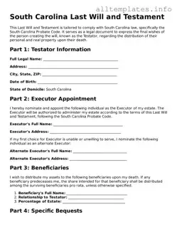 Attorney-Approved  Last Will and Testament Document for South Carolina