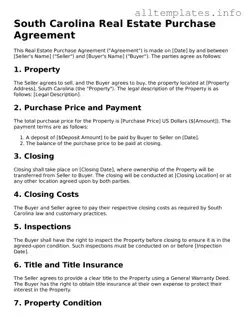 Attorney-Approved  Real Estate Purchase Agreement Document for South Carolina