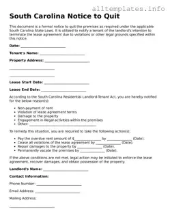 Attorney-Approved  Notice to Quit Document for South Carolina