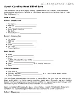 Attorney-Approved  Boat Bill of Sale Document for South Carolina