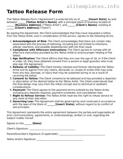 Fillable Tattoo Release Document